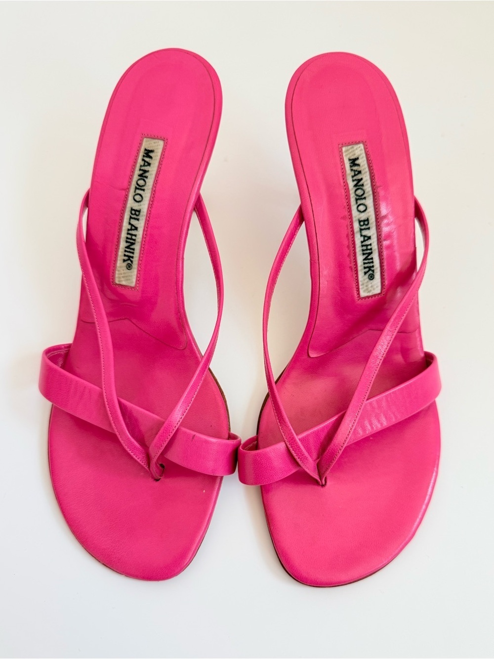 Rare Manolo Blahnik Hot Pink Strappy Thong Mule Sandals Kitten Heel EU 37.5 Y2K - Picture 4 of 12